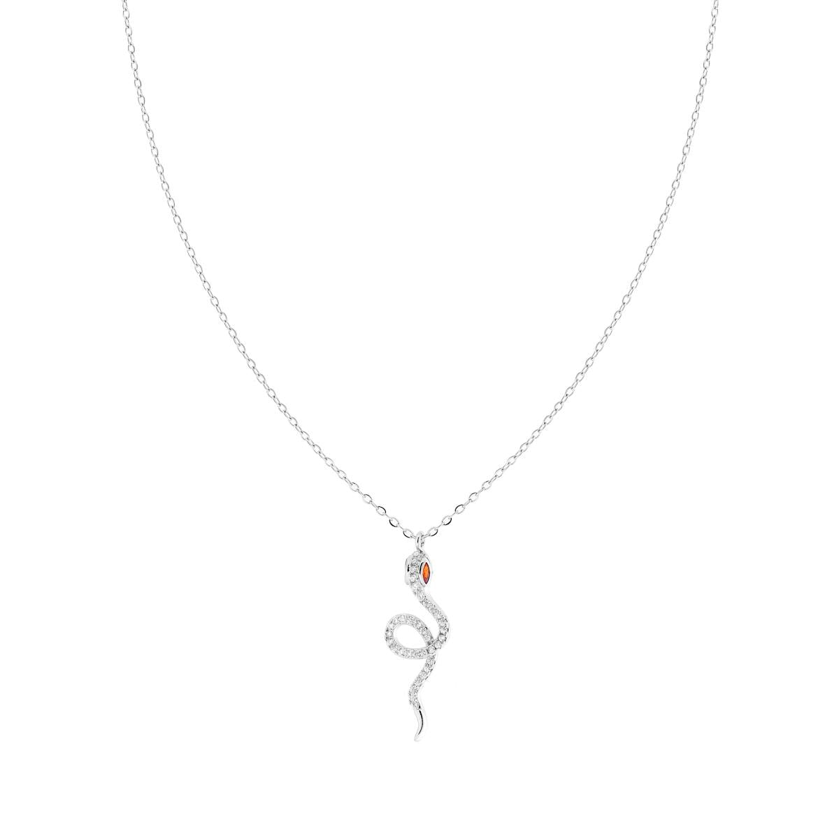 Collana Catena Forzatina Diamantata con Serpente e Crystal Bianchi e Granato in ACCIAIO e OTTONE
