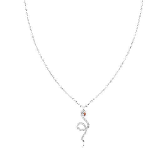 Collana Catena Forzatina Diamantata con Serpente e Crystal Bianchi e Granato in ACCIAIO e OTTONE