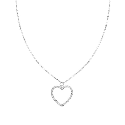 Collana Catena Forzatina Diamantata con Cuore e Crystal Bianchi in ACCIAIO e OTTONE