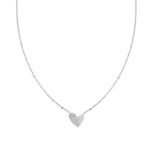 Collana Catena Forzatina Diamantata Cuore e Crystal Bianchi in ACCIAIO