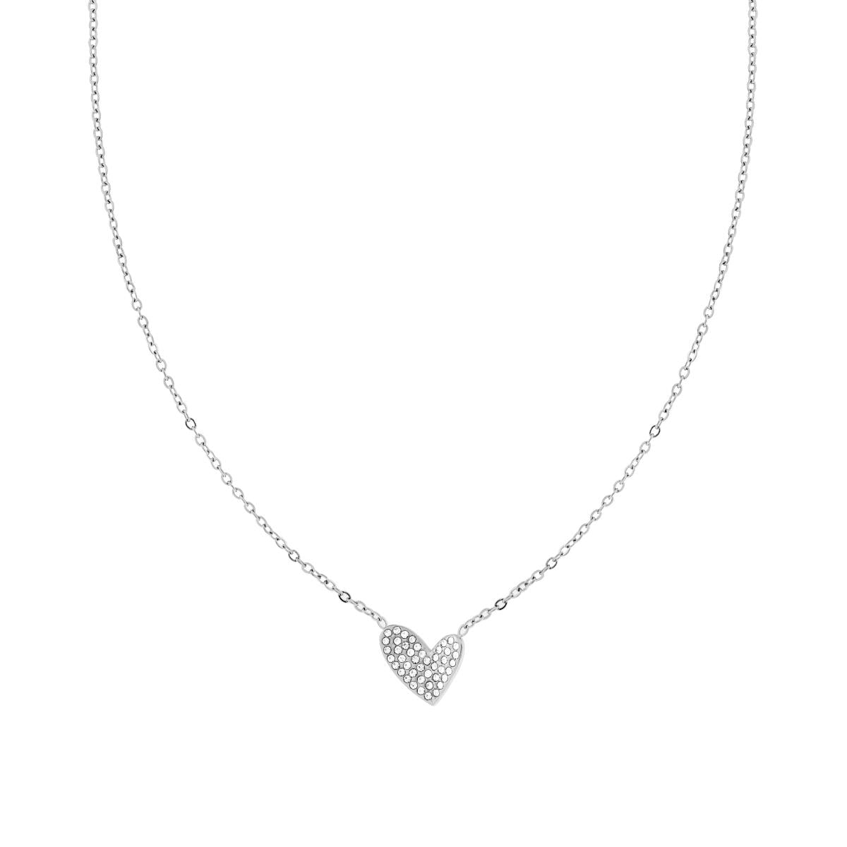 Collana Catena Forzatina Diamantata Cuore e Crystal Bianchi in ACCIAIO