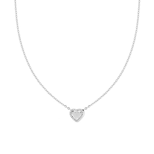 Collana Catena Forzatina Diamantata con doppio Cuore e Crystal Bianchi in ACCIAIO