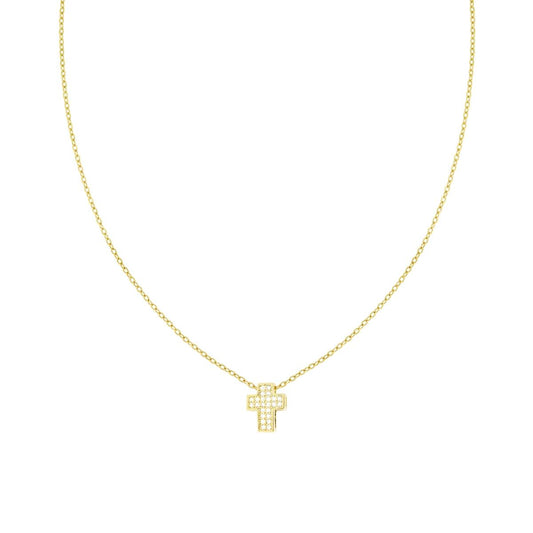 Collana Catena Forzatina Diamantata con Croce e Crystal Bianchi in ACCIAIO e OTTONE colore Oro