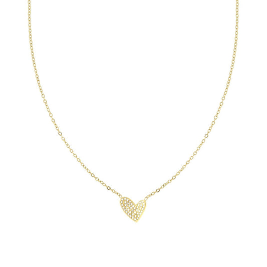 Collana Catena Forzatina Diamantata con Cuore e Crystal Bianchi in ACCIAIO colore oro