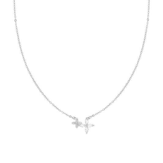 Collana Catena Forzatina Diamantata con Fiori Punto Luce Crystal Bianchi in ACCIAIO e OTTONE