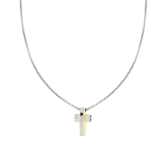 Collana Catena Veneziana Tonda con Croce colore Oro e Crystal Nero in ACCIAIO