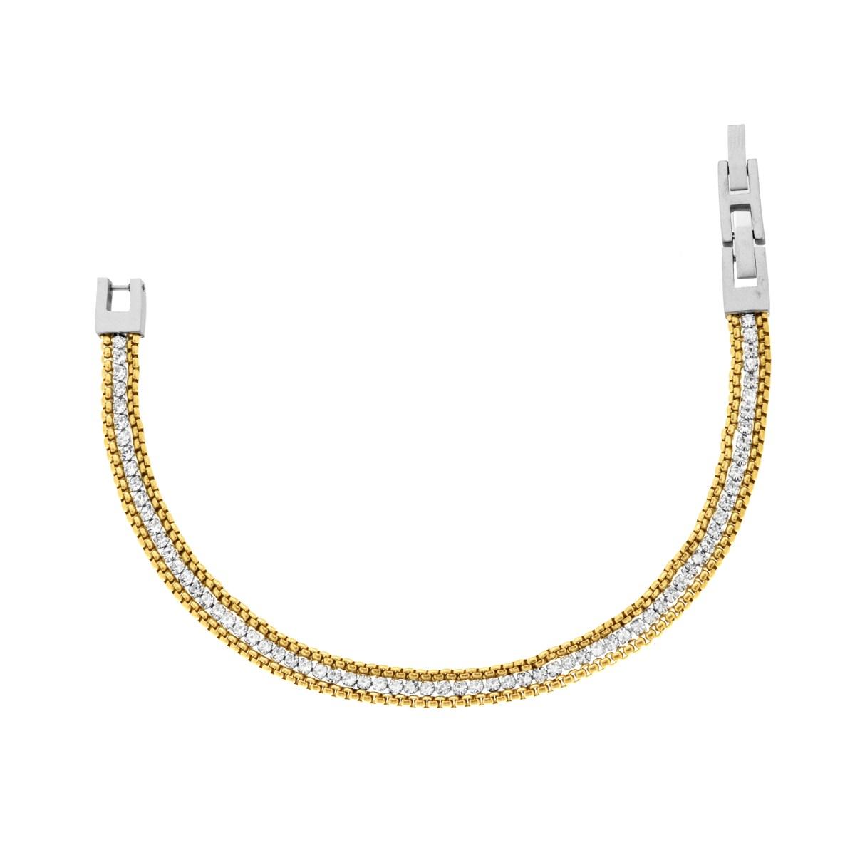 Bracciale Catena Veneziana Tonda colore Oro con Tennis Crystal Bianchi in Acciaio