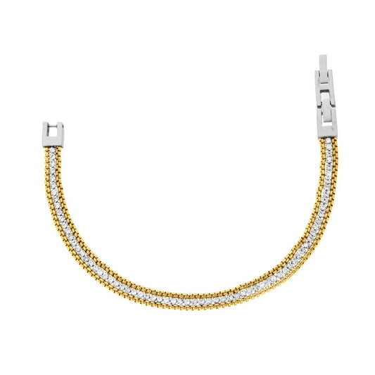 Bracciale Catena Veneziana Tonda colore Oro con Tennis Crystal Bianchi in Acciaio