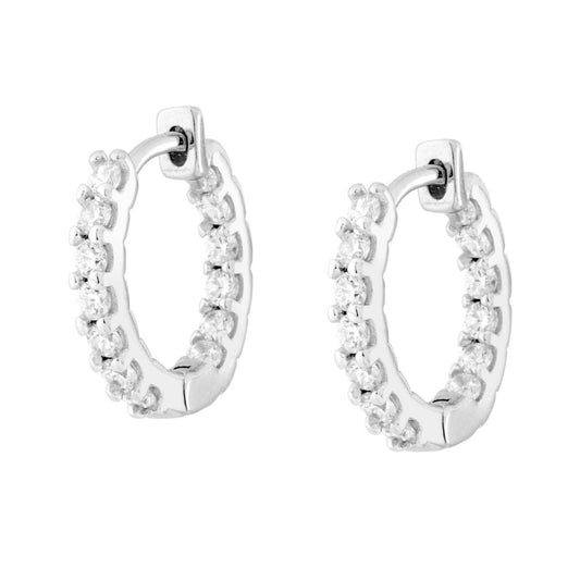 Orecchini Cerchio con Cubic Zirconia Bianchi in ARGENTO 925 Galvanica Rodio