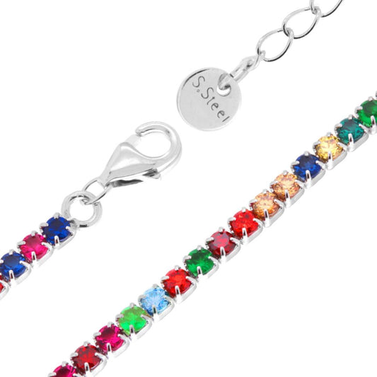 Bracciale Tennis Griffe cm 17+5 con Crystal mm 2 Multicolor in Acciaio