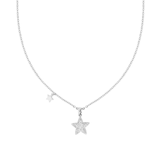 Collana Asimmetrica Catena Forzatina Diamantata con Stella e Crystal Bianchi in ACCIAIO