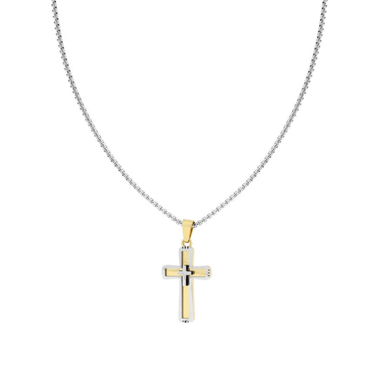 Collana Catena Veneziana Tonda con Croce colore Oro in ACCIAIO