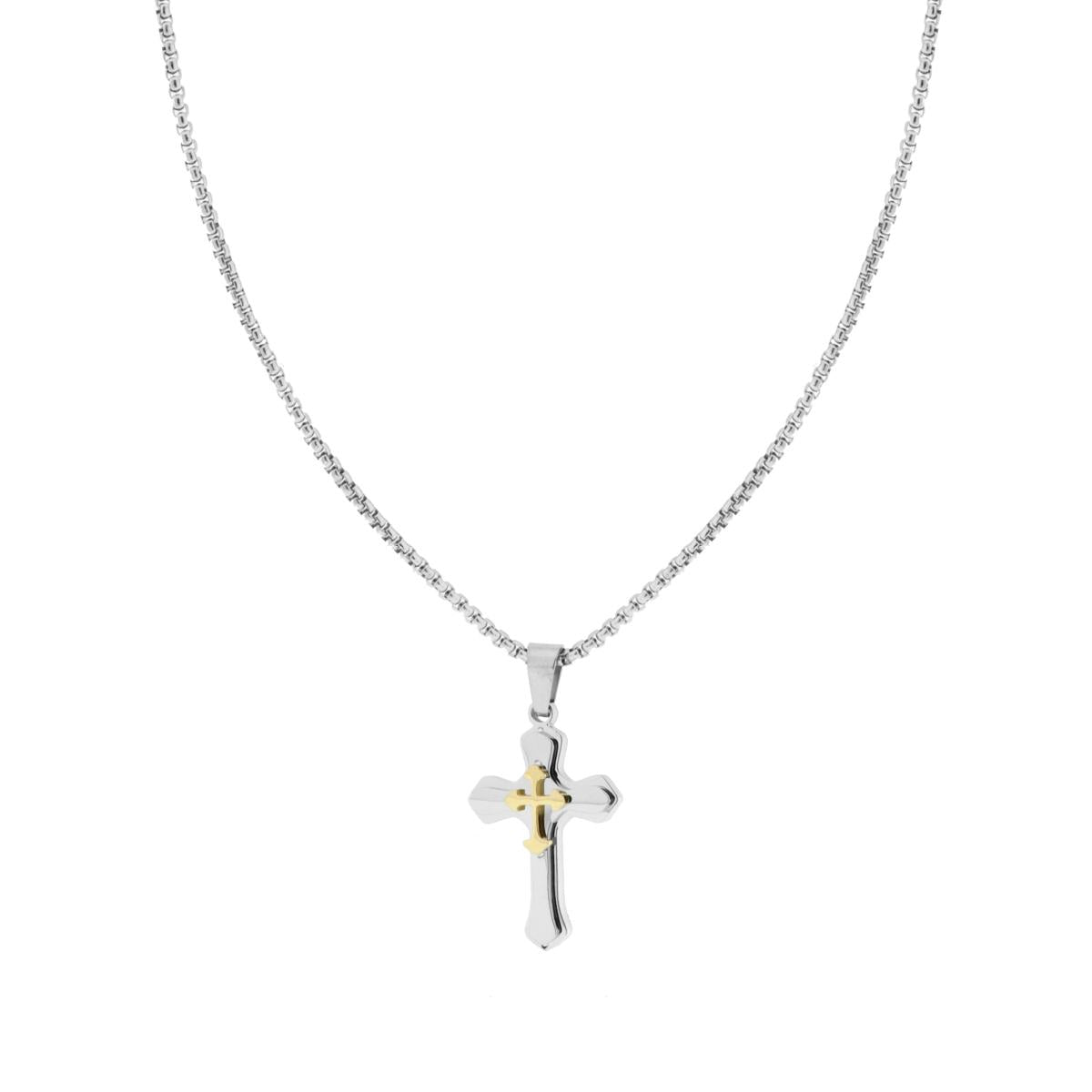 Collana Catena Veneziana Tonda con Croce colore Oro in ACCIAIO