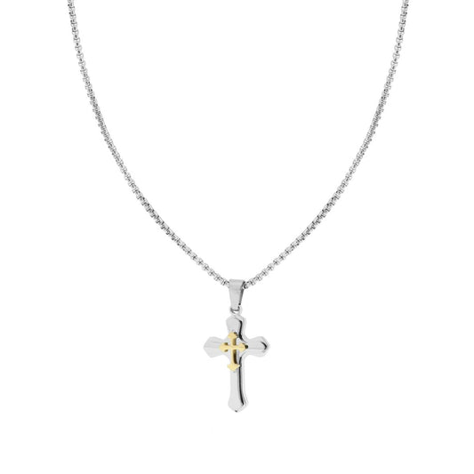 Collana Catena Veneziana Tonda con Croce colore Oro in ACCIAIO