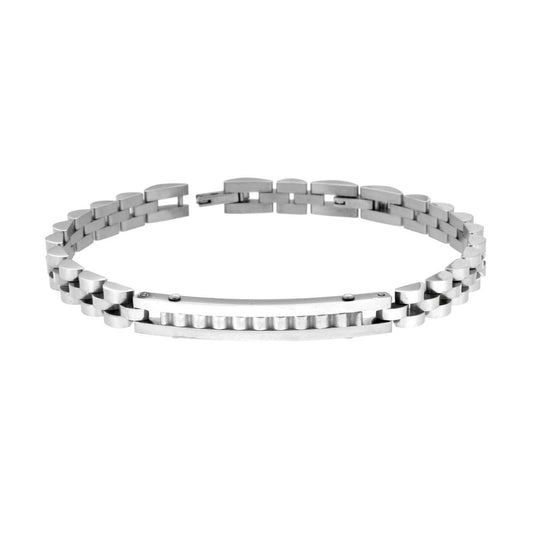 Bracciale Uomo Catena Imperniata con Targa e Inserto Dentellato in ACCIAIO