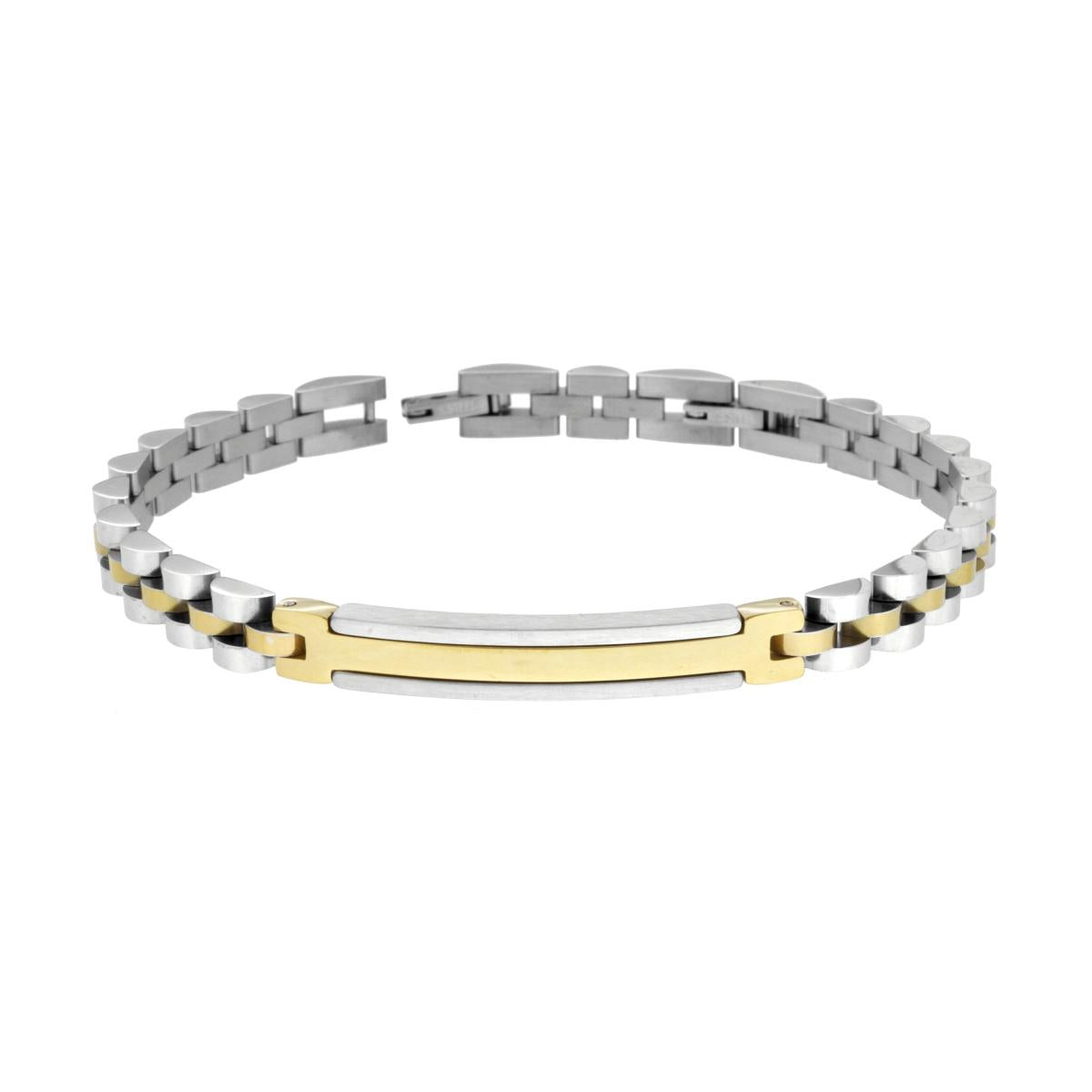 Bracciale Uomo Catena Imperniata colore Oro con Targa e Inserto Satinato in ACCIAIO