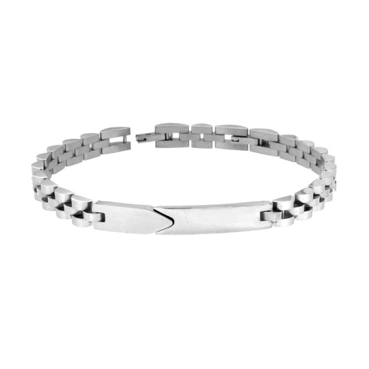 Bracciale Uomo Catena Imperniata con Targa decoro Geometrico in ACCIAIO