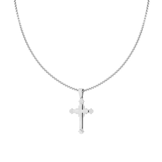 Collana Catena Veneziana Tonda con Croce Medievale sormontata da Croce Quadretatta in ACCIAIO