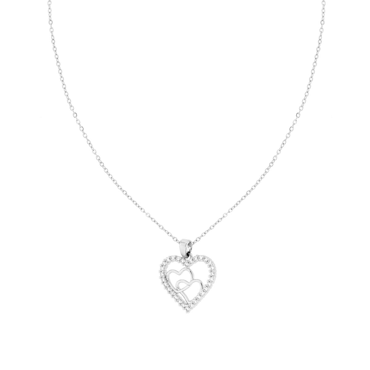 Collana Catena Forzatina Diamantata con Cuore e Crystal Bianchi in ACCIAIO