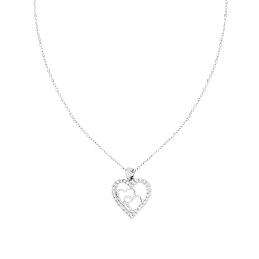 Collana Catena Forzatina Diamantata con Cuore e Crystal Bianchi in ACCIAIO