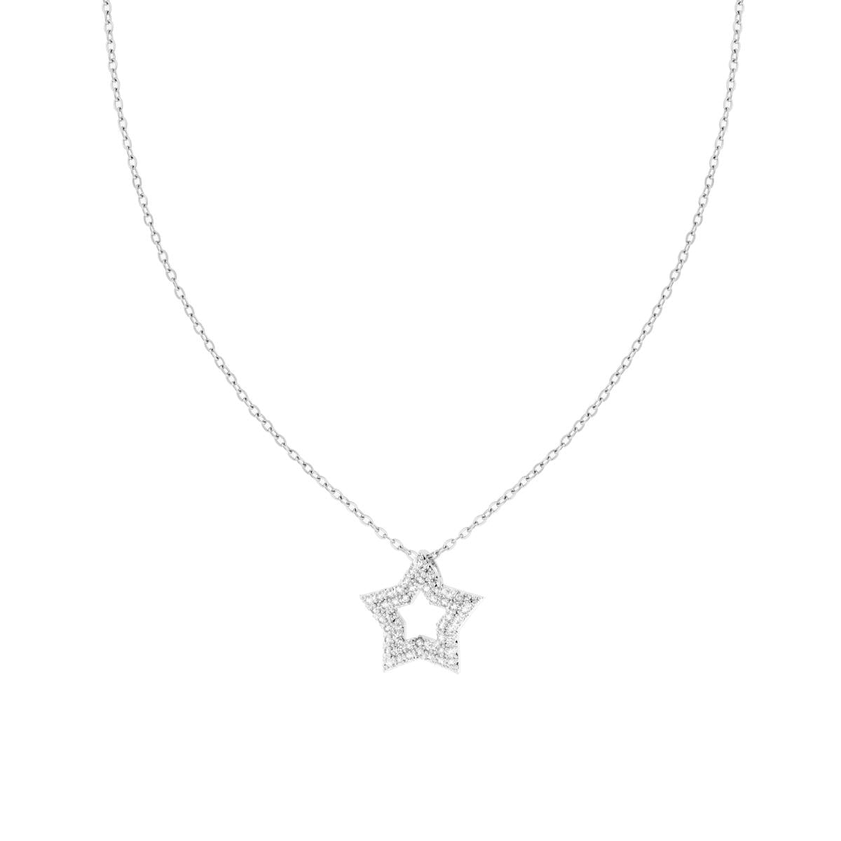 Collana Catena Forzatina Diamantata con Stella e Crystal Bianchi n ACCIAIO