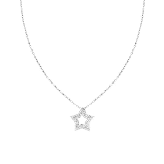 Collana Catena Forzatina Diamantata con Stella e Crystal Bianchi n ACCIAIO