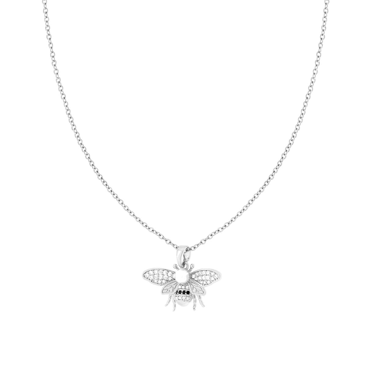 Collana Catena Forzatina Diamantata con Ape Perla e Crystal Bianchi in ACCIAIO