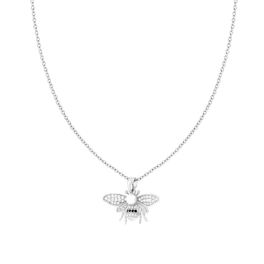 Collana Catena Forzatina Diamantata con Ape Perla e Crystal Bianchi in ACCIAIO