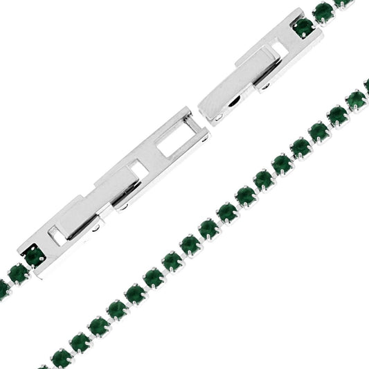 Bracciale Tennis Griffe cm 19-21 con Crystal mm 2 Verde Scuro regolabile in Acciaio