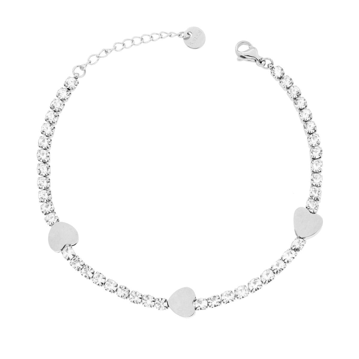 Bracciale Tennis Crystal Bianchi con Cuori in Acciaio