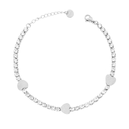 Bracciale Tennis Crystal Bianchi con Cuori in Acciaio