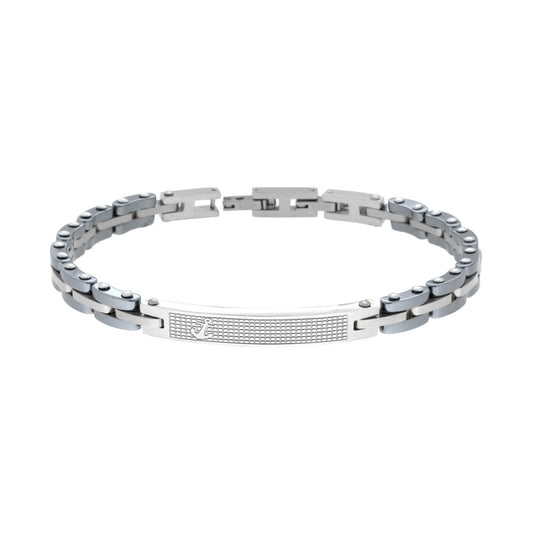 Bracciale Uomo Catena Imperniata con Ceramica Antracite Targa e Ancora in ACCIAIO