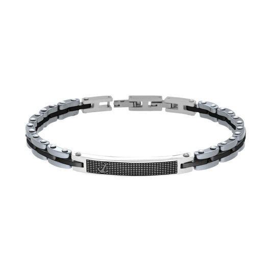 Bracciale Uomo Catena Imperniata con Ceramica Antracite Targa Nero e Ancora in ACCIAIO