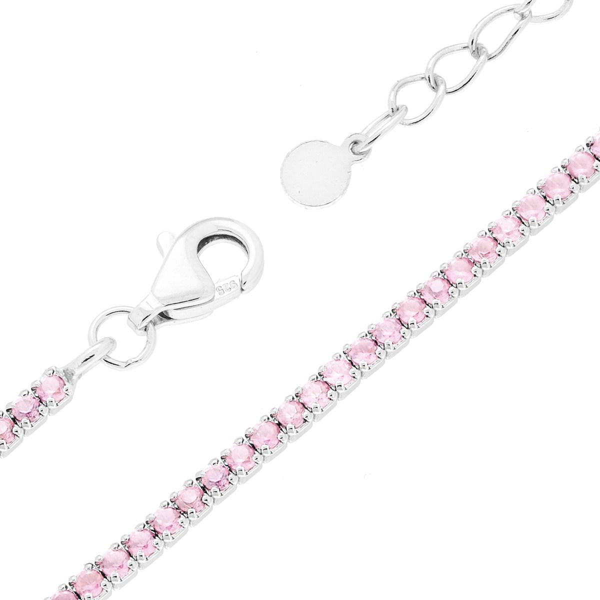 Bracciale Tennis cm 16+3 con Zirconi mm 1.5 Rosa in ARGENTO 925 Galvanica Rodio