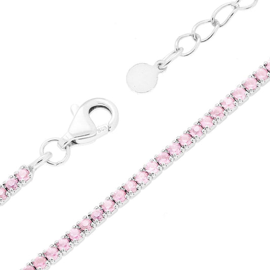Bracciale Tennis cm 16+3 con Zirconi mm 1.5 Rosa in ARGENTO 925 Galvanica Rodio