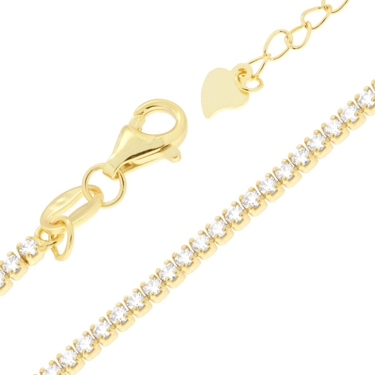 Bracciale Tennis Griffe cm 16+4 con Zirconi mm 1.5 Bianchi in ARGENTO 925 Galvanica Oro