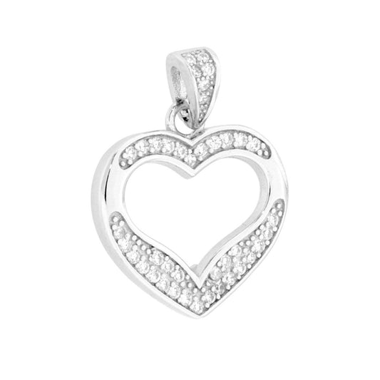 Ciondolo a forma di Cuore con cubic Zirconia Bianchi e finitura liscia e lucida.<BR>