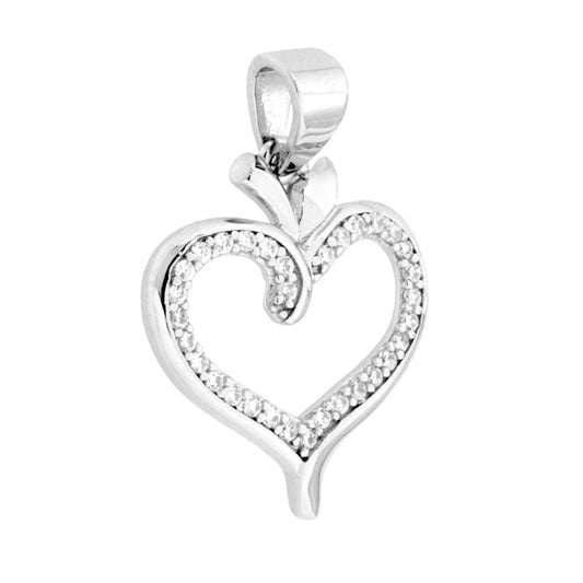 Ciondolo a forma di Cuore con cubic Zirconia Bianchi e finitura liscia e lucida.<BR>