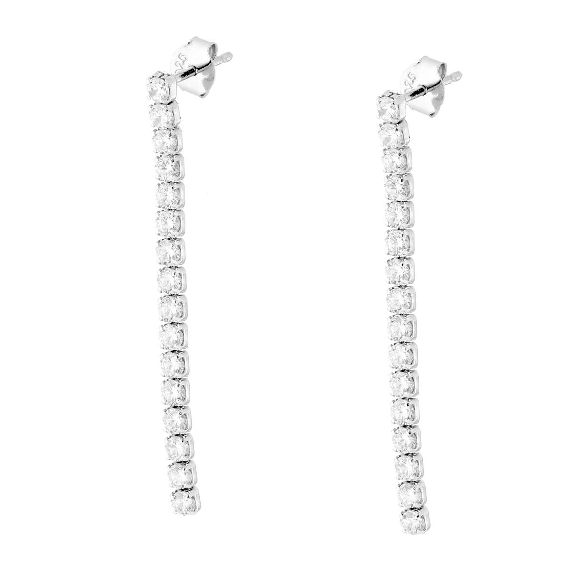 Orecchini Tennis con Cubic Zirconia Bianchi in ARGENTO 925 Galvanica Rodio