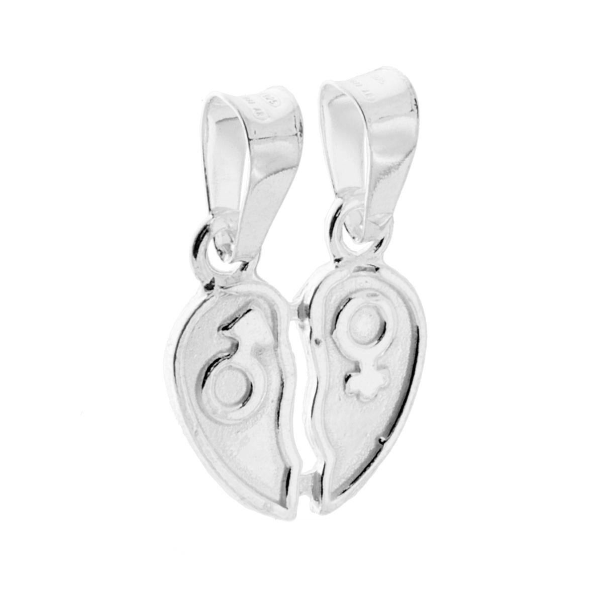 Ciodolo a forma di Cuore Spezzato che si spezza con lavorazione Liscia e Lucida.<BR>Incisione simbolo Uomo e Donna .<BR>Made in Italy