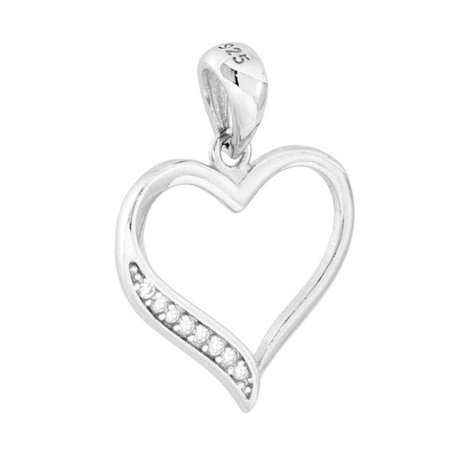 Ciondolo a forma di Cuore con cubic Zirconia Bianchi e finitura liscia e lucida.<BR>