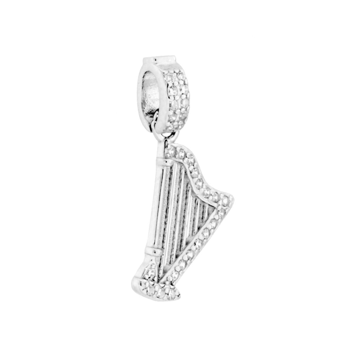 Ciondolo a forma di arpa con cubic zirconia bianchi incastonati.