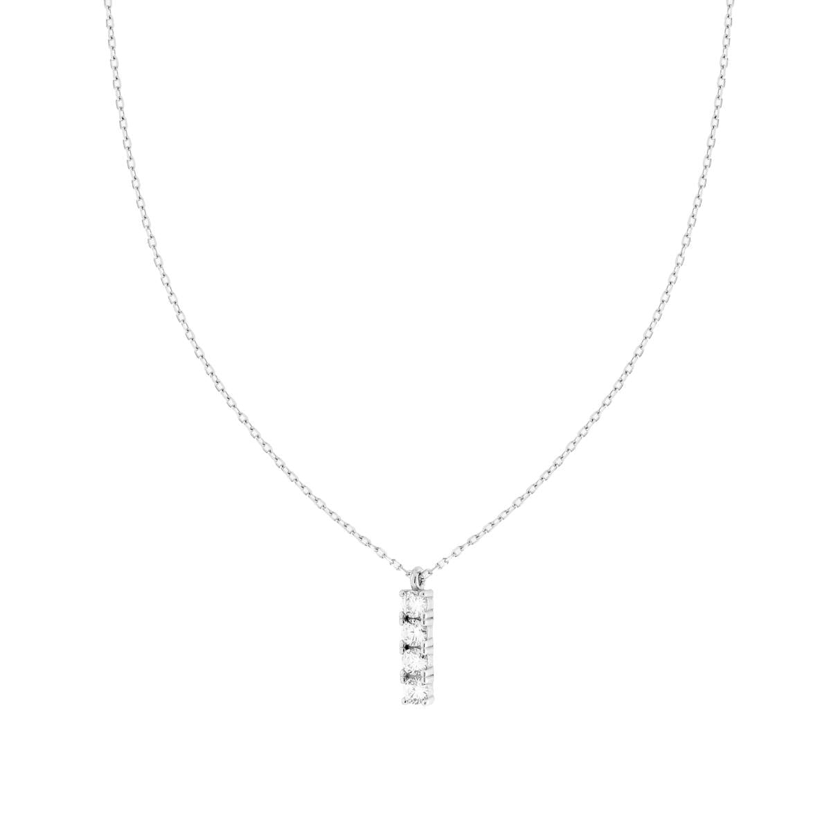 Collana Catena Forzatina Diamantata con Barretta Tennis e Cubic Zirconia Bianchi in ARGENTO 925 Galvanica Rodio
