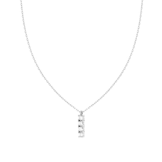 Collana Catena Forzatina Diamantata con Barretta Tennis e Cubic Zirconia Bianchi in ARGENTO 925 Galvanica Rodio