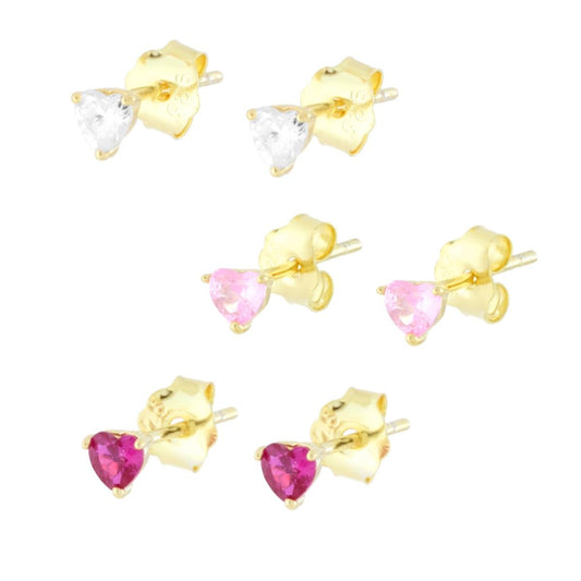 Set Orecchini Combo Cuore con Cubic Zirconia Multicolor in ARGENTO 925 Galvanica Oro