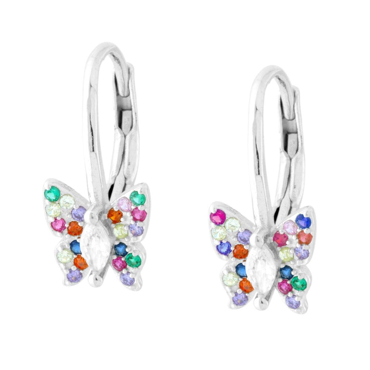 Orecchini Monachella Farfalla con Cubic Zirconia Multicolor in ARGENTO 925 Galvanica Rodio