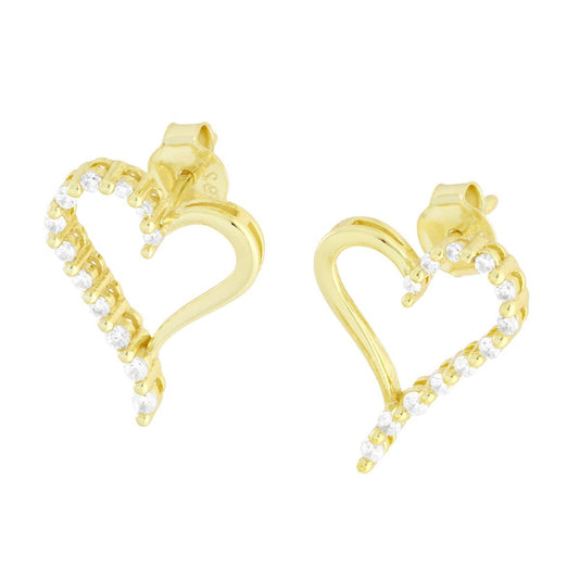 Orecchini Cuore con Cubic Zirconia Bianchi in ARGENTO 925 Galvanica Oro