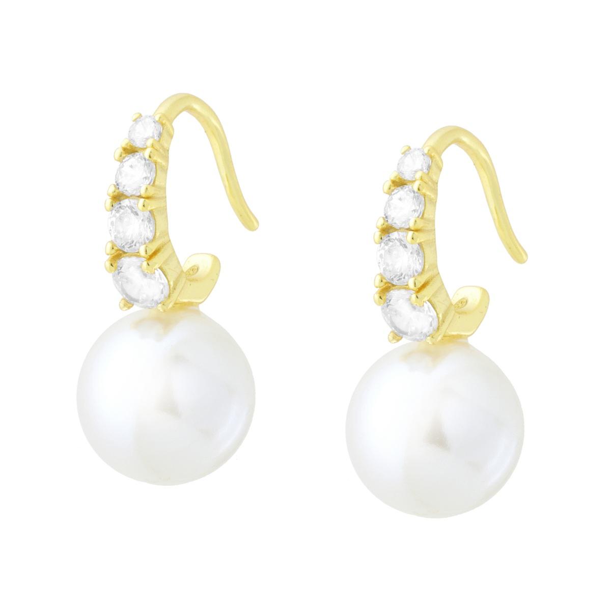 Orecchini ad Amo con Perla e Cubic Zirconia Bianchi in ARGENTO 925 Galvanica Oro