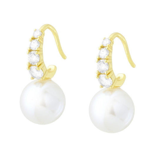 Orecchini ad Amo con Perla e Cubic Zirconia Bianchi in ARGENTO 925 Galvanica Oro
