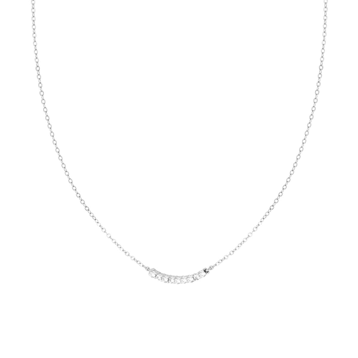 Collana Catena Forzatina Diamantata con Barretta Tennis e Cubic Zirconia Bianchi in ARGENTO 925 Galvanica Rodio